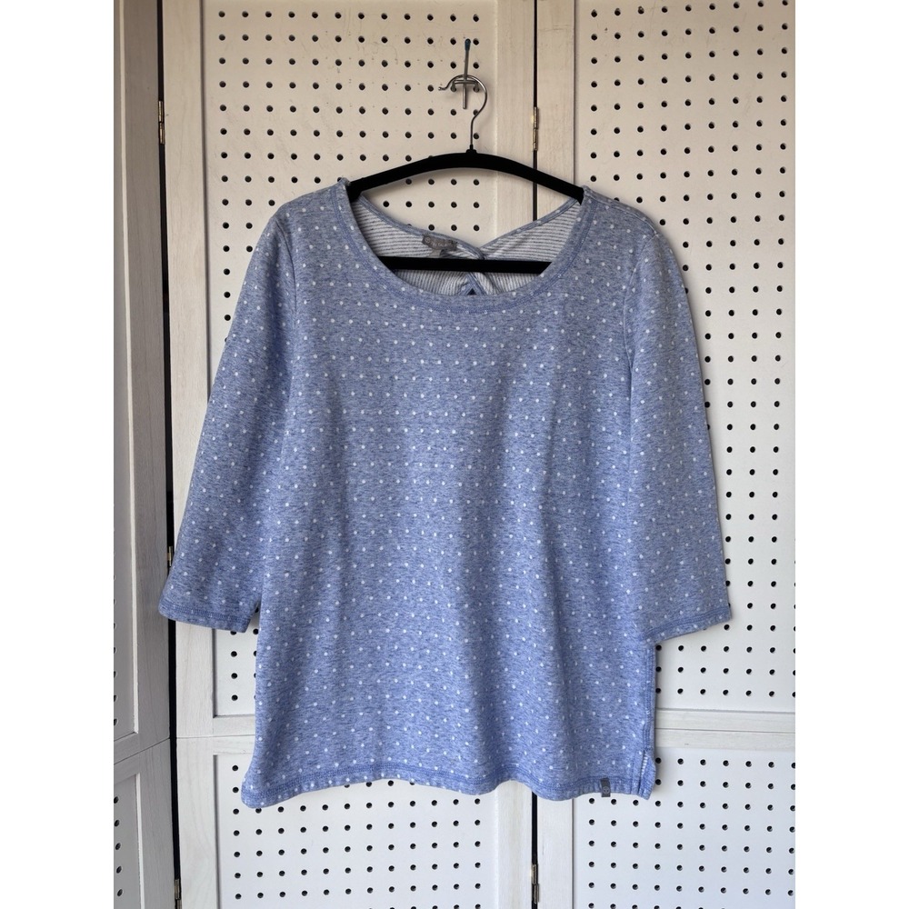T by Talbots Women's Lg Polka Dot Blue 3/4 SLV Knot Back Top Shirt